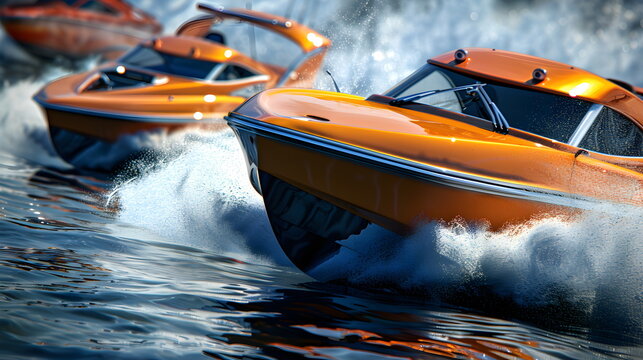 Motorboote im See - Rennboot Wallpaper - Sommer See Hintergrundbild - Speedboot Illustration - Ai-Ki generiert