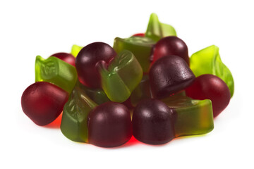 Pile jelly gummy Cherries Isolated on white