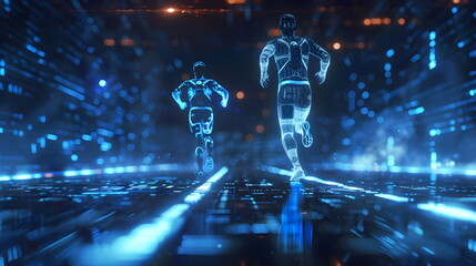 Cyber Wettlauf - Digitales Laufsport Wallpaper - Scifi Optik Illustration - Cybersport - Ai-Ki generiert