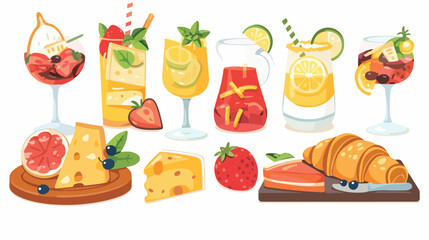Picnic food Four. Summer snacks and drinks. Fruits on