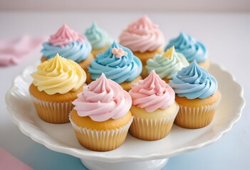 Close up on a delicious cupcakes, Birthday cupcake in different colors