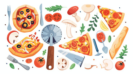 Pizza ingredients flat vector illustrations Four.