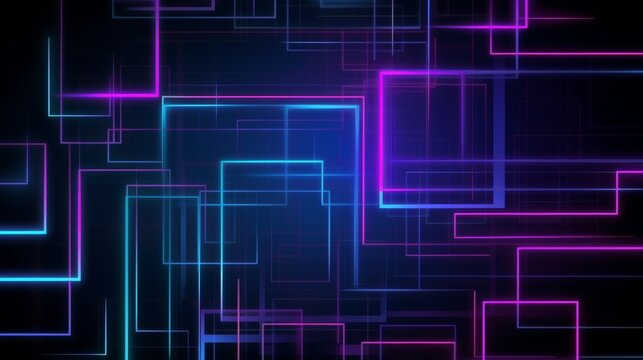 Abstract futuristic background with neon glowing blocks and lines in blue, pink, and purple colors. Digital technology concept. High quality photo