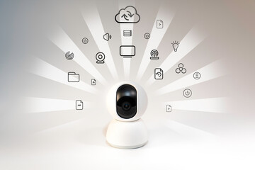 Smart home webcam monitoring. Features icons.