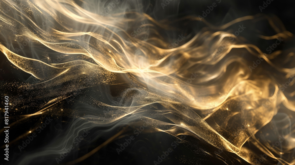 Aufkleber dynamic, luxurious abstract art with sharp gold lines on black canvas.