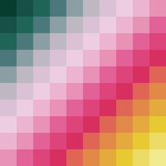 seamless pattern with squares. vector small squares, weighted squares warm colors to cool colors, pixel art. Green, pink, red, orange, yellow. many colors, geometrical background