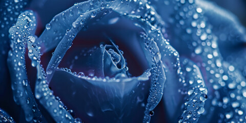 Close Up of Blue Rose with Dew Drops Nature, Elegance, and Serenity