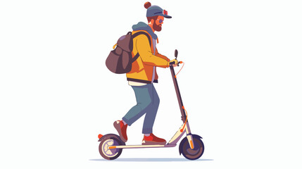 Profile of young man riding electric walk scooter. Ac