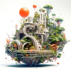 Fairy tale castle in winter. 3D illustration. White background.