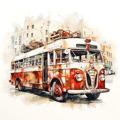 Vintage van with luggage on wheels and palm trees. Vector illustration.