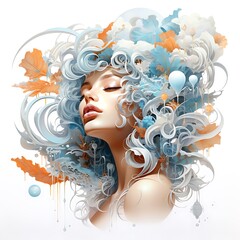 Beautiful girl with butterflies in her hair. 3d illustration.