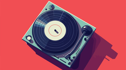 Record player with vinyl disk on color background clo