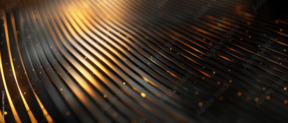 Poster minimalist black background adorned with elegant gold lines in precise arrangement.