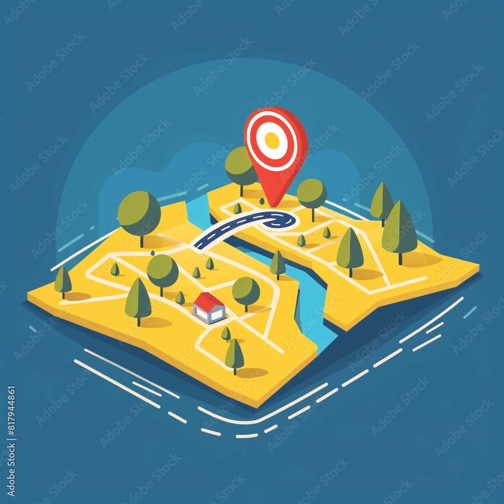 Aufkleber a map of a city with a red arrow pointing to a target