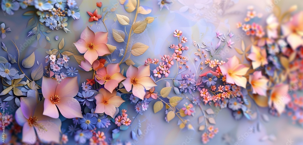 Poster abstract background spring flowers in an abstract and whimsical style, using loose brushstrokes and 
