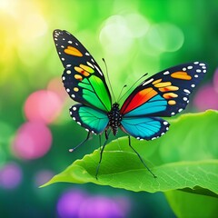 Naklejka premium Colorful butterfly on a leaf 