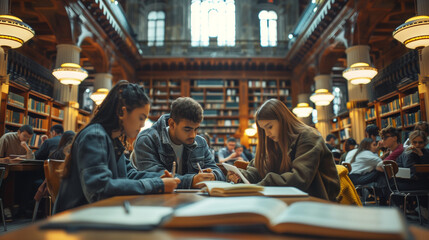 Young students read and learn at university library