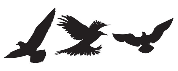 group of flying birds silhouette illustration Vector, Vector silhouette flying birds,