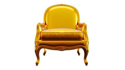 golden fauteuil armchair isolated on transparent background, gold leather armchair