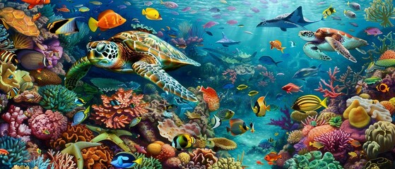 A close-up of the diverse underwater marine life