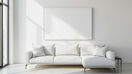 Fototapeta na wymiar Minimalist couch in a modern living room white board 