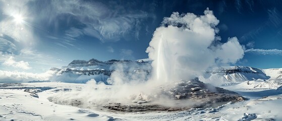 A dynamic photograph of a powerful Icelandic geyser