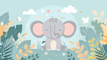 Scandinavian card design cute baby elephant 