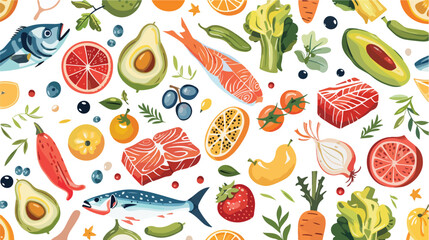 Seamless healthy food pattern. Background design with
