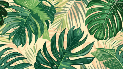 Seamless pattern with contour tropical palm leaves. n