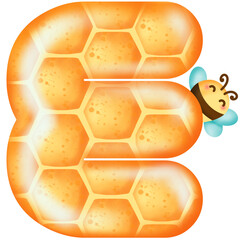 Uppercase Letter E Honey Comb and Bee