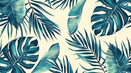 Seamless pattern with contour tropical palm leaves. n