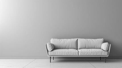 Scandinavian style living room with a sofa mock up on a gray wall background in the style of minimalism
