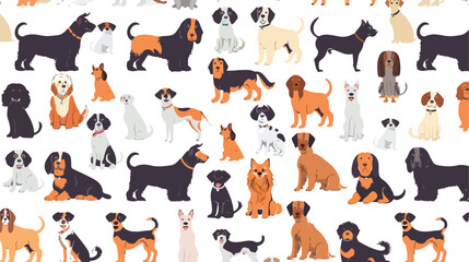 Seamless pattern with dogs of various breeds on white