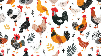 Seamless pattern with domestic birds or farm poultry