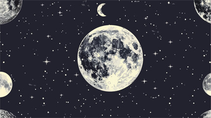 Seamless pattern with full moon in outer space 