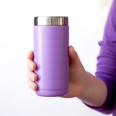 female holding Travel Mug on a White or Clear Surface