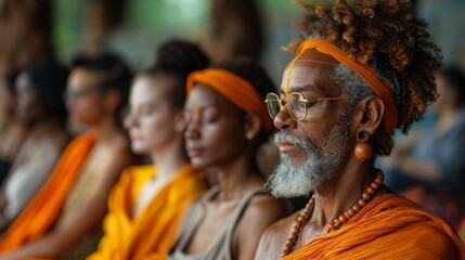 Obraz premium mindfulness retreat, individuals meditating at a retreat, working on inner peace and mental clarity, promoting wellness through mindfulness practice