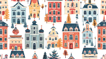 Seamless pattern with residential buildings and chapter