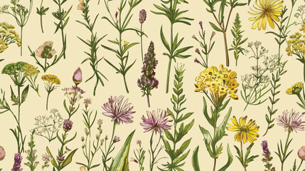 Seamless pattern with wild herbs. Vintage herbal background