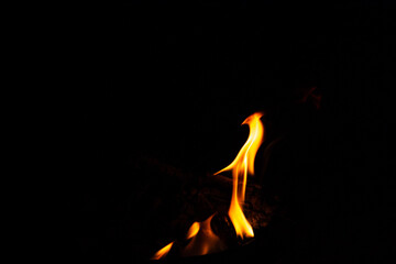 Fire texture on a black background. The fire pattern at night has its own impression.