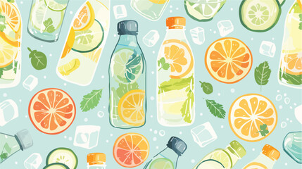 Seamless water pattern with glass bottles ice orange