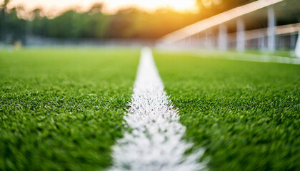 green artificial turf field with pristine white lines, representing sports, recreation, and precision