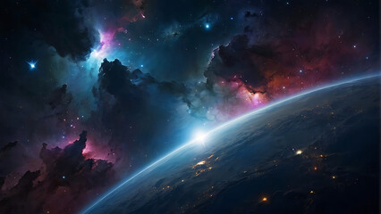Obraz premium Planets And Explosive Nebula In Deep Space