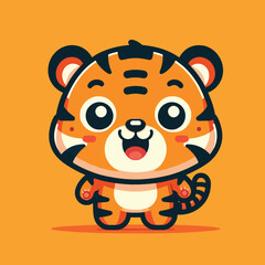 cartoon of a happy cute tiger  in flat style
