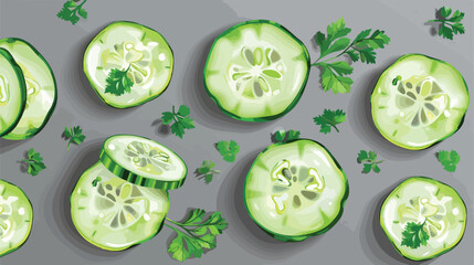 Slices of cucumber with parsley on grey background Vector