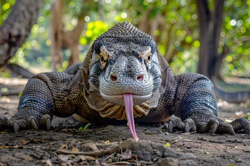 Close-up of a Majestic Komodo Dragon in Natural Habitat. Wildlife Photography Capturing Intricate Details. Perfect for Educational Content. Generative AI
