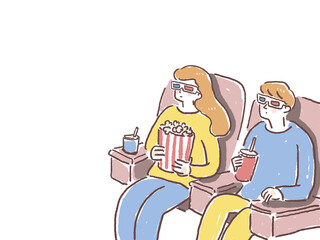 映画を見る3Dメガネをかけた男性と女性