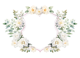 Fototapeta premium Watercolor Floral Crest with Rose.