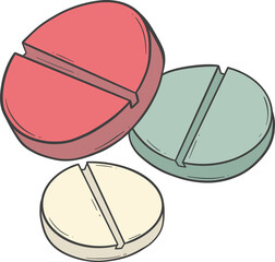 Three pills medicine cartoon