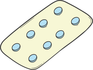 pill with blue dots on it